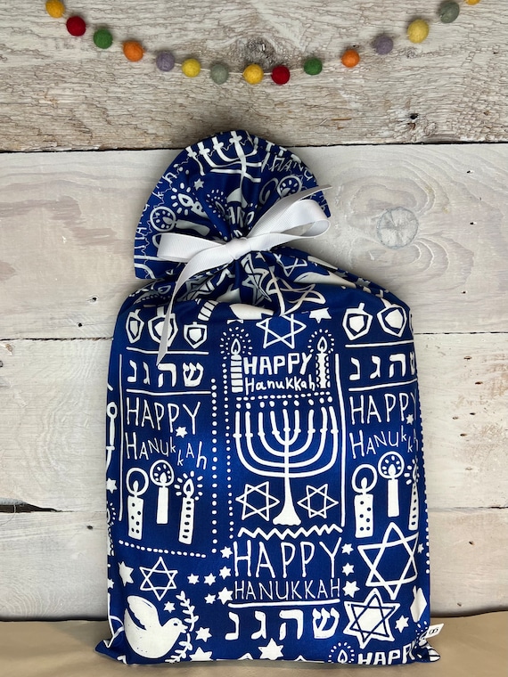 Reusable Fabric Gift Bag -- Hanukkah Greetings