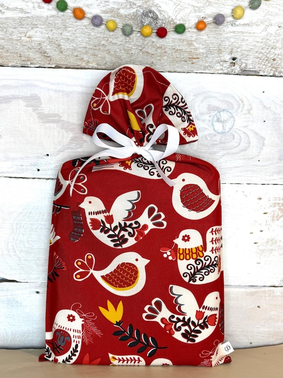 Reusable Fabric Gift Bag -- Peace Doves