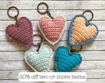 Crochet heart keyrings, birthday gifts, new home, new car,