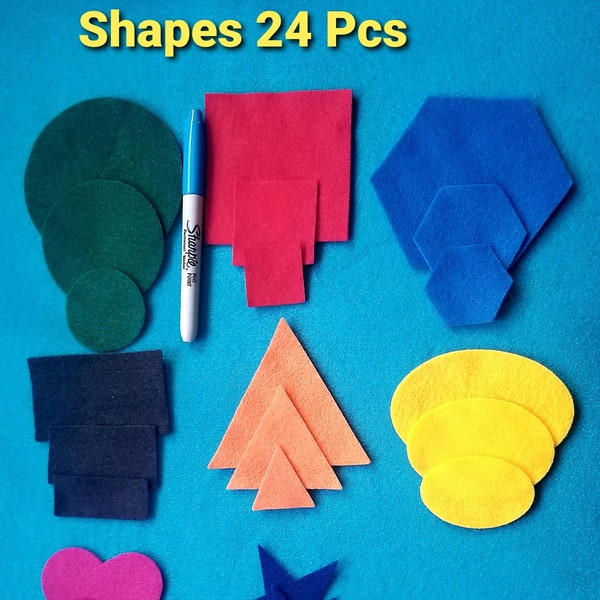 Felt Shapes graduated size 24 Pcs.//Felt board Shape learning game//felt shapes sorting//learn shapes preschool//felt shapes large orders