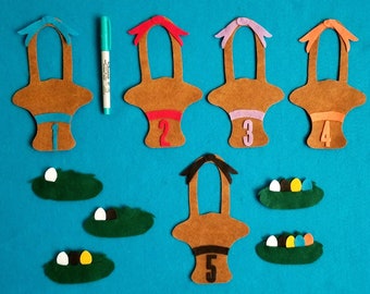 Felt Easter Basket Number Matching Game, Tactile Learning Toy