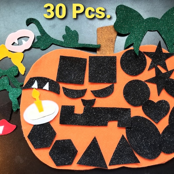 Pumpkin shapes  Felt board kids kit 12 " //Halloween shapes  kids kit//build a Jack’O lantern//felt stories emotions//preschool felt story