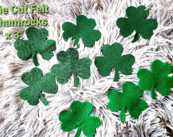 Felt Shamrocks  3 or 4 inches//die cut Felt Shamrocks// wax dipping felt//St. Patrick Day Shamrocks// sewing// quilting
