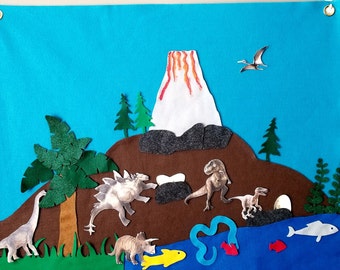 Felt Dinosaurs realistic Set ,up to 28 Pcs//Felt Background Scenery set//felt Dinosaurs Pretend Play Set// Felt stories Dinosaurs Set