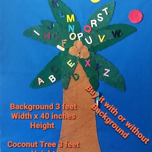Chicka coconut Tree 3 Sizes 18&quot;- 3 & 5 feet hight//felt board stories//Felt stories//Flannel board stories//alphabet//Librarian teacher gift