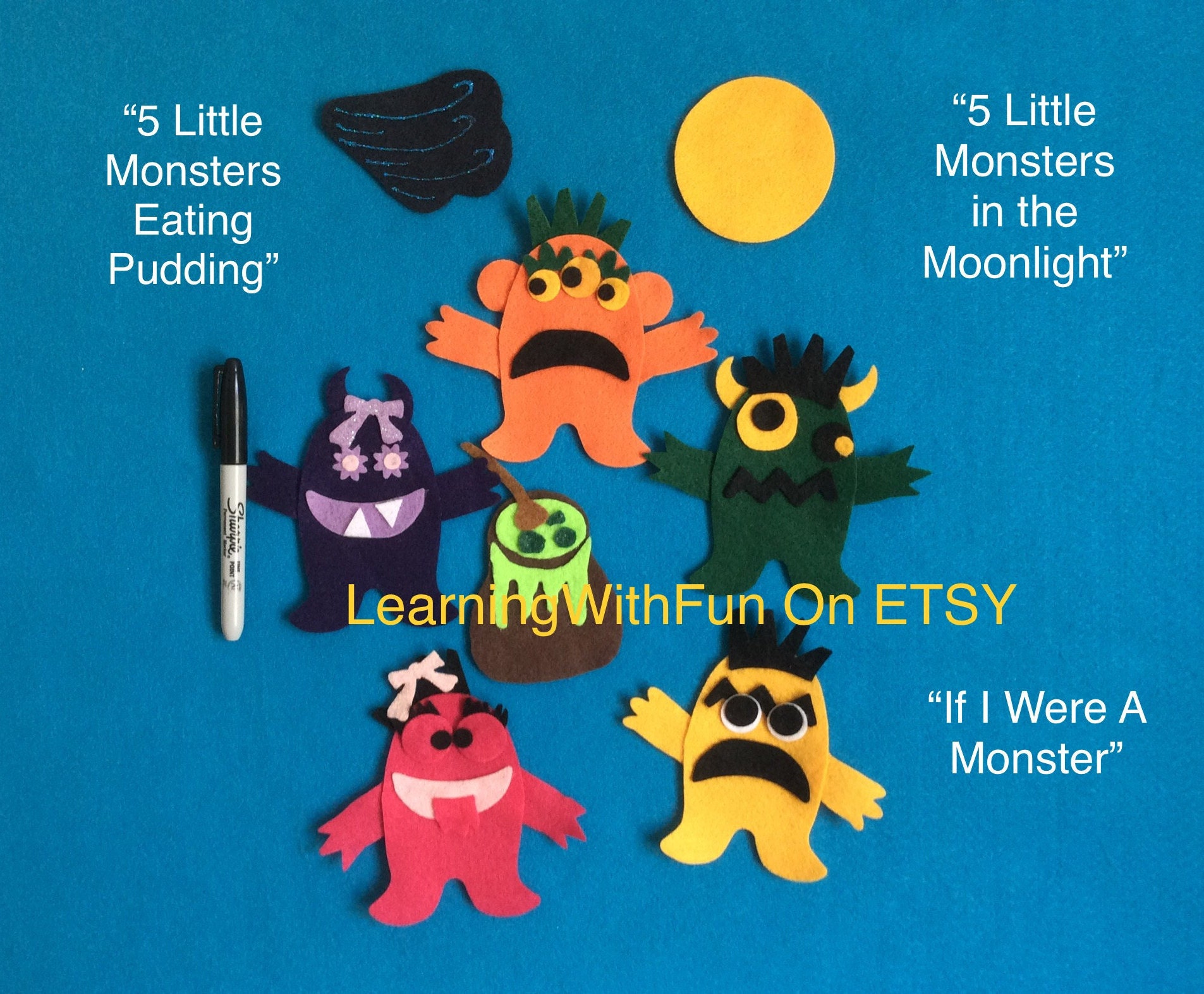 5 Monsters Felt Stories//felt Board Stories//in the Light of the  Moon//flannel Board Stories//preschool//baby Sitters//librarian//halloween  - Etsy