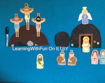 Easter Resurrection felt story Large//Easter basket stuffer//religious felt board story//Bible felt story//Sunday school Easter story