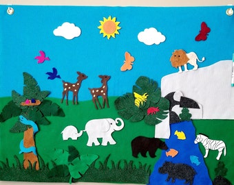 Jungle Animals felt Background  Scenery//Wall hang Background//Felt Jungle Animals flannel board story