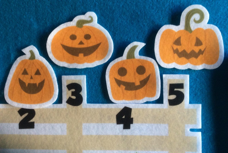 5 little pumpkins felt stories//Five little Jack'O Lanterns felt board stories//Halloween//flannel stories//Librarians gift image 5