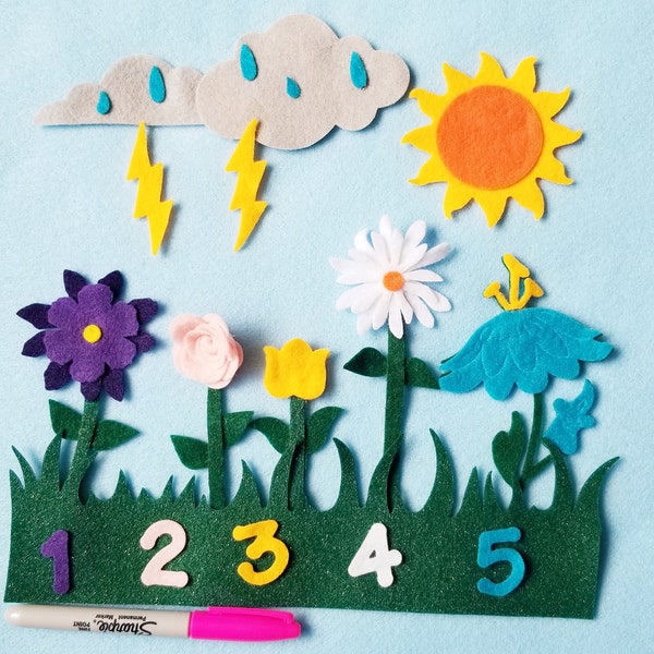 5 Little Flowers //felt board stories//Flannel board stories//Spring //Flannel stories//preschool felt//Educational toy