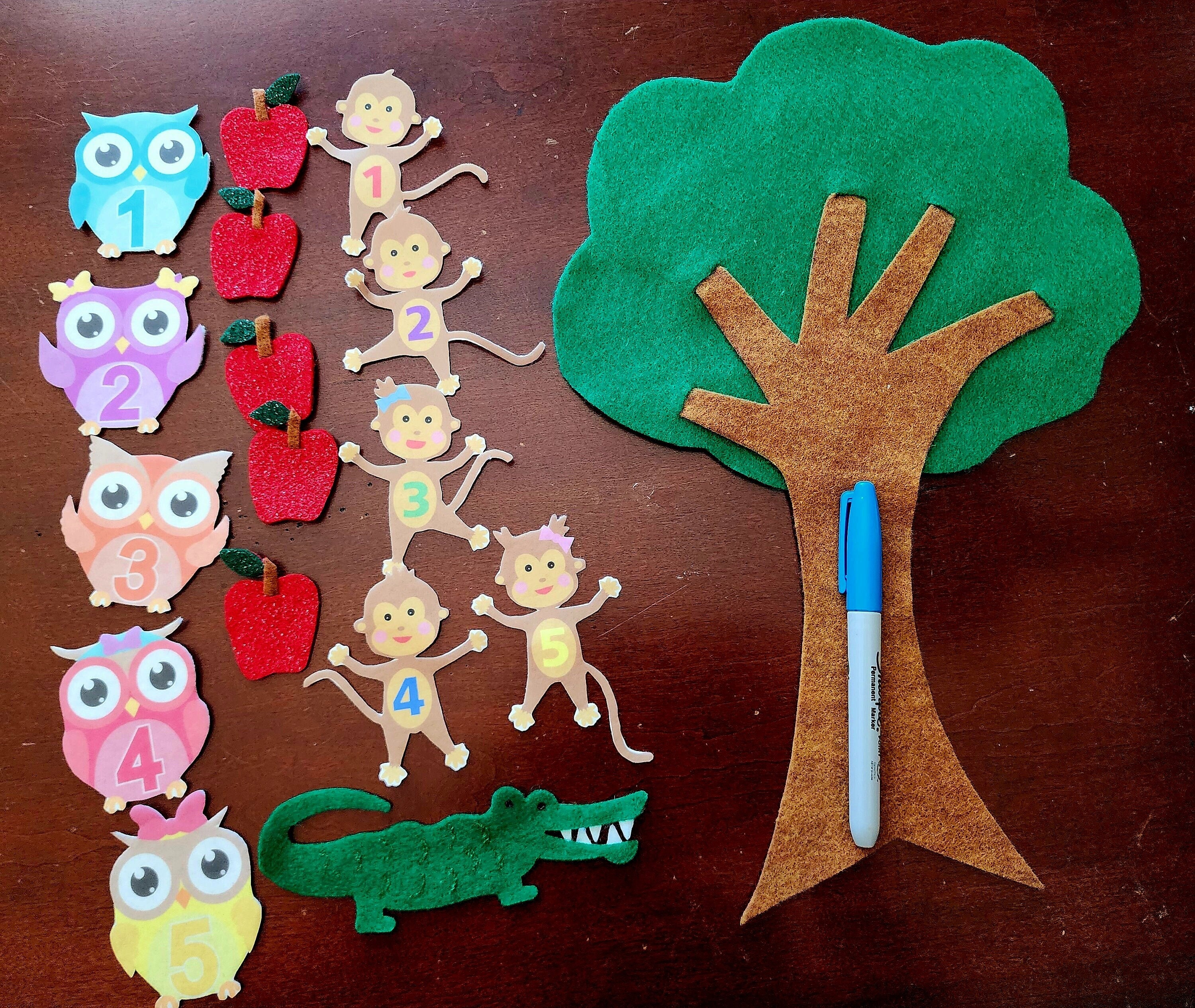 5 red apples & Owls felt board stories combo//felt board stories set//farm theme apples//countin