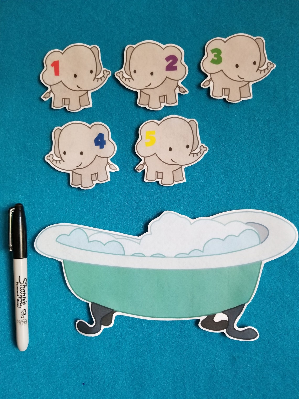 5 Elephants Bathtub//felt Board Stories// 5 Elephants Went Out Etsy UK