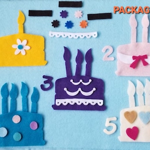Felt birthday cake 51 pieces //Five Birthday Candles Felt board story// Birthday cake felt board kit //Counting activity