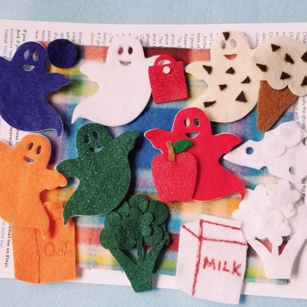 the chocolate chip ghost felt Story 16 Pieces//Halloween felt board stories//5 Little ghosts felt story//Colored ghost family felt stories