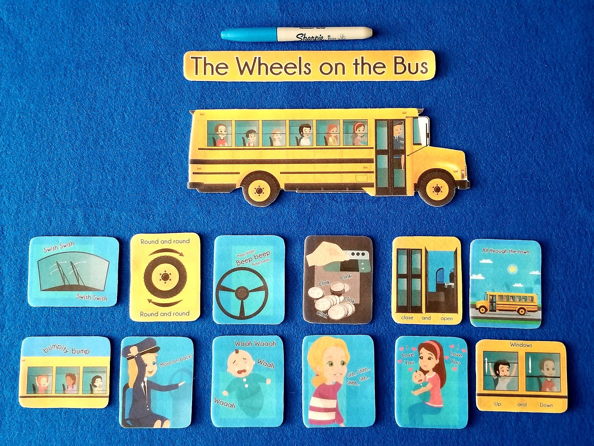 The wheels on the bus felt board story 14 Pcs//bus felt board Etsy