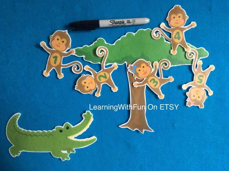 5 Little Monkeys Swinging Felt Board Stories Flannel Board Stories Crocodile Story Monkeys Felt Stories Educational Toy Math Stories
