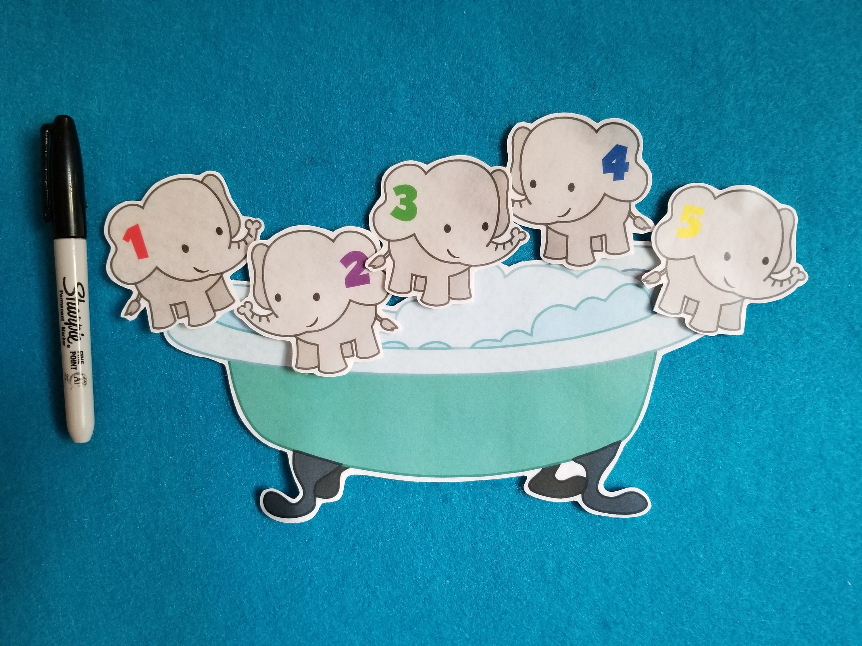 5 Elephants Bathtub//felt Board Stories// 5 Elephants Went Out Etsy UK