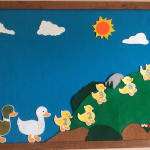 5 little ducks set with scenery//flannel board stories//felt board stories//Easter kids gift//farm felt stories//Mother’s day//preschool