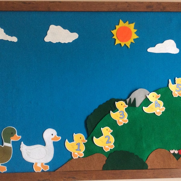 5 little ducks set with scenery//flannel board stories//felt board stories//Easter kids gift//farm felt stories//Mother’s day//preschool