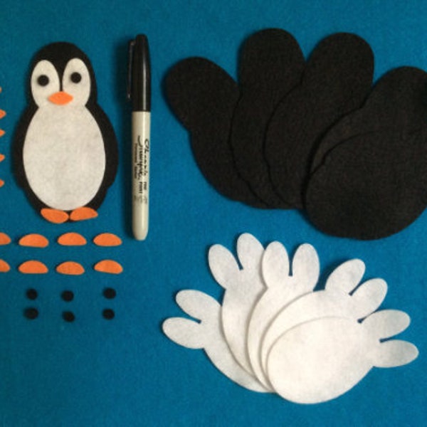 DIY Felt penguin 4 3/4”  height  by  2 3/4” Width //Penguin Party Craft kit //Christmas garland Nursery garland//Baby shower