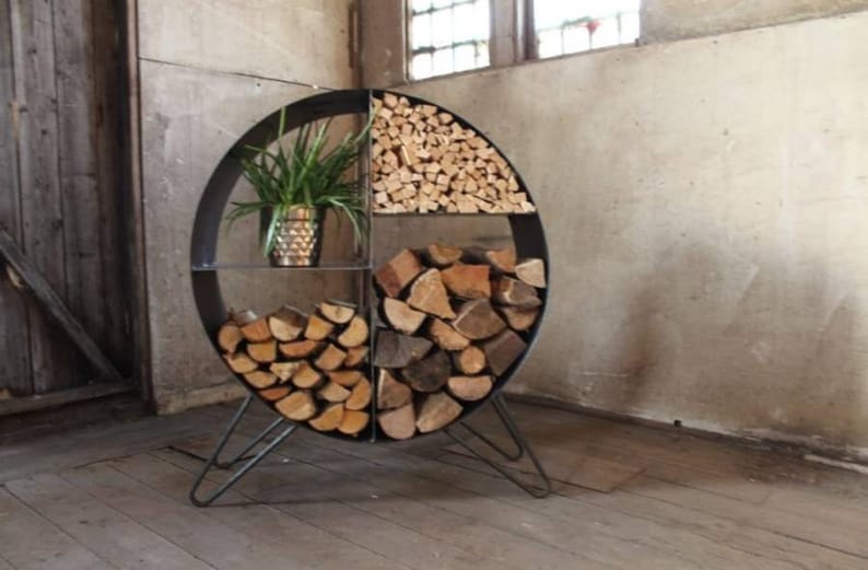 Metal log store log holder round shelves Etsy