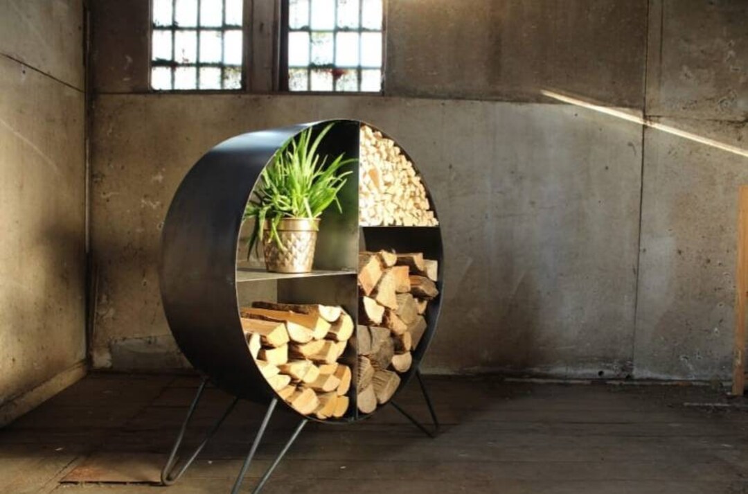 Round metal firewood holder sale