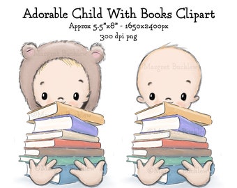 Baby Reading Clipart, Nursery Art, Invitation Design (Digital Download)