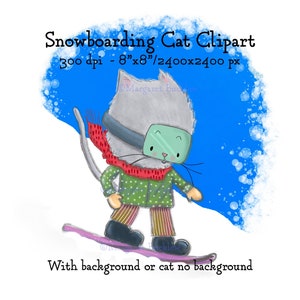 Whimsical Snowboarding Cat Clipart, Cute Cat Clipart, Winter Clipart, Snowboarding Clipart, Whimsical Cat Clipart, Cute Winter Clipart, Cats