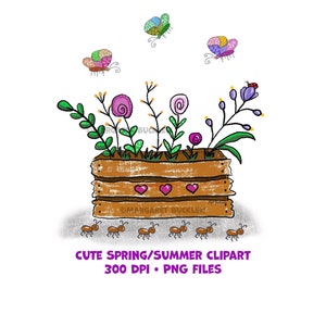 Whimsical Clipart, Gardening Clipart, Spring Clipart, 8x10, Instant Download, Hand Drawn Style, Farmhouse, Cards, Invitations, Cute Floral