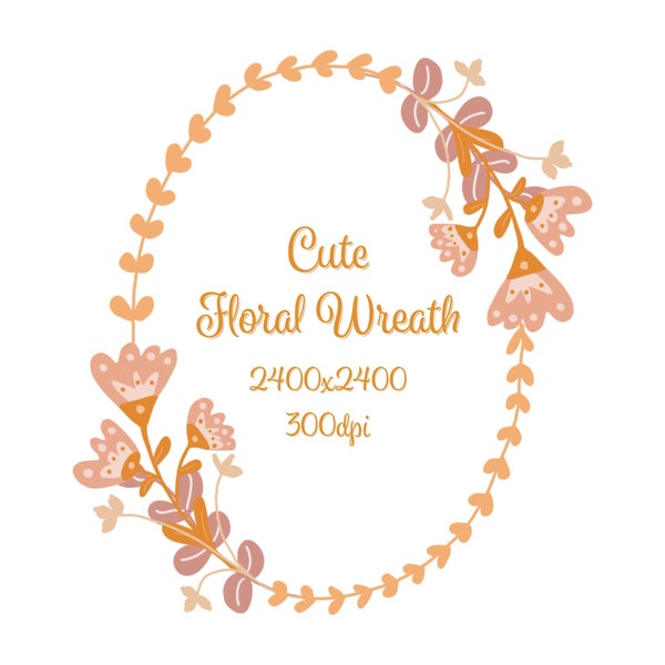 Cute Floral Wreath, Flat Style, Flower Wreath, Flower Frame, flowers, cream, beige, invitations, stationary, cards, transparent background