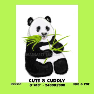Urso panda fofo para impressão, download instantâneo, download digital, urso fofo, bambu, 8 "x 10", berçário, quarto infantil, clipart, panda, fofo