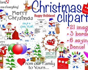 Christmas Clip Art, Holiday Sayings, Snowmen, Elf (Digital Download)