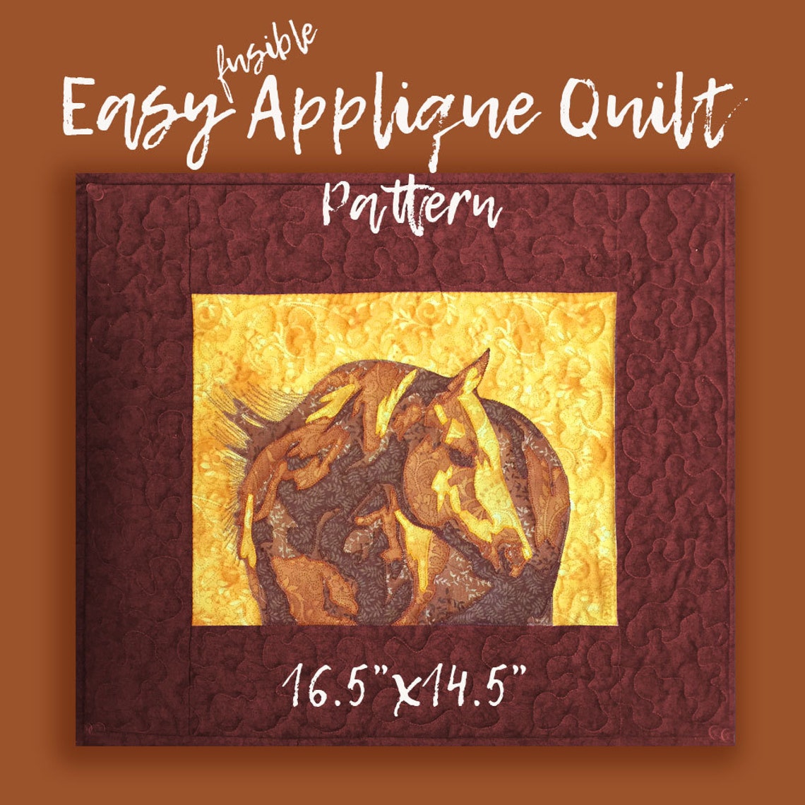Fusible Applique Quilt, Easy Fusible Quilt, Horse Quilt, 16.5x14.5 Wall