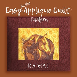 Fusible Applique Quilt, Easy Fusible Quilt, Horse Quilt, 16.5x14.5  Wall Quilt, Full Size Pattern Pieces, Use Fat Quarters, Digital Download