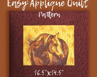 Modello per trapunta termoadesiva con applicazione a forma di cavallo, Fat Quarters, 16,5x14,5 (download digitale)