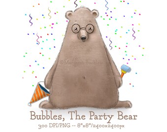 Whimsical Bear Clipart, Party, Books, Baby Announcement (Digital Download)