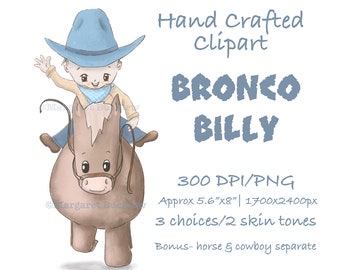 Little Cowboy Clipart, Hand-Drawn Kids Party Art (Digital Download)