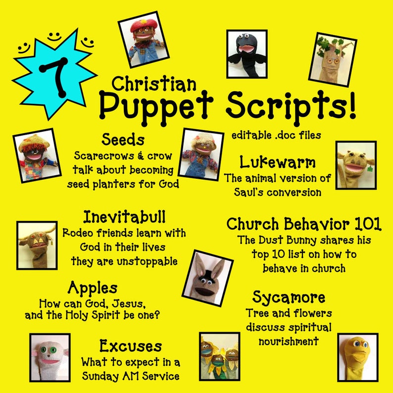 Christian Puppet Scripts, 7 Puppet Skits, Fully Editable .doc Files
