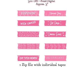 10 Breast Cancer Washi Style Tape Stamps | Digital Stamps, Breast Cancer Stamps | Cancer Washi Digital Tape| Inspirational Stamps
