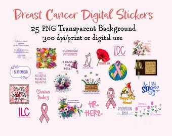 Breast Cancer Digital Stickers For Print Or Digital/ Cancer Awareness/ Cancer Support/ Stickers/ Digital Stickers/ Cancer
