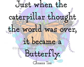 Butterfly Inspirational Quote Print, Cancer Survivor Gift (Digital Download)