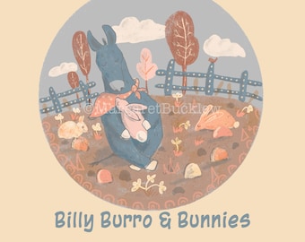 Sleeping Donkey & Bunnies Clipart, Nursery Art (Digital Download)