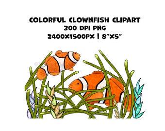 Clownfish Clipart, Under The Sea Clipart, Invitations, Printables, Party, Animals Clipart, Digital Download, Orange Fish, Nursery, Kids,