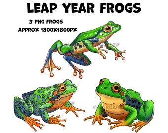 Clipart Frogs, Leap Year Frogs, Whimsical Frogs, Colorful Frogs Clipart, instant download, 300 dpi, png files, Frogs, Whimsical Animals