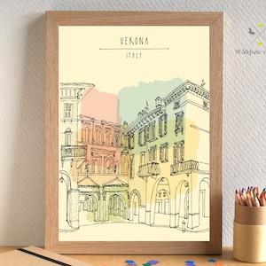 Verona Druck, Verona Malerei, Verona Italien, Italien Druck herunterladen, Verona Aquarell, Dekor, Verona Plakat, Verona druckbare Wandkunst, Stadt Drucke