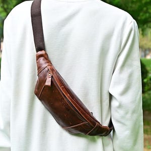Customized Handmade Leather Sling Bag: Unisex Travel Fanny Pack