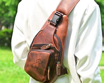 Customized Genuine Leather Crossbody Sling Bag: Men's Travel Chest Bag