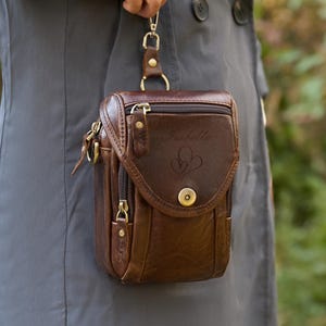 Personalized Leather Camera Bag, Outdoor Phone Pouch, Hiking Waist Bag