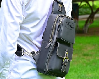 Personalized Leather Sling Bag: Retro Crossbody Travel Bag