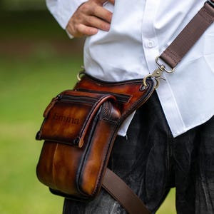 Customized Handmade Leather Drop Leg Bag: Unisex Motorcycle Thigh Pack